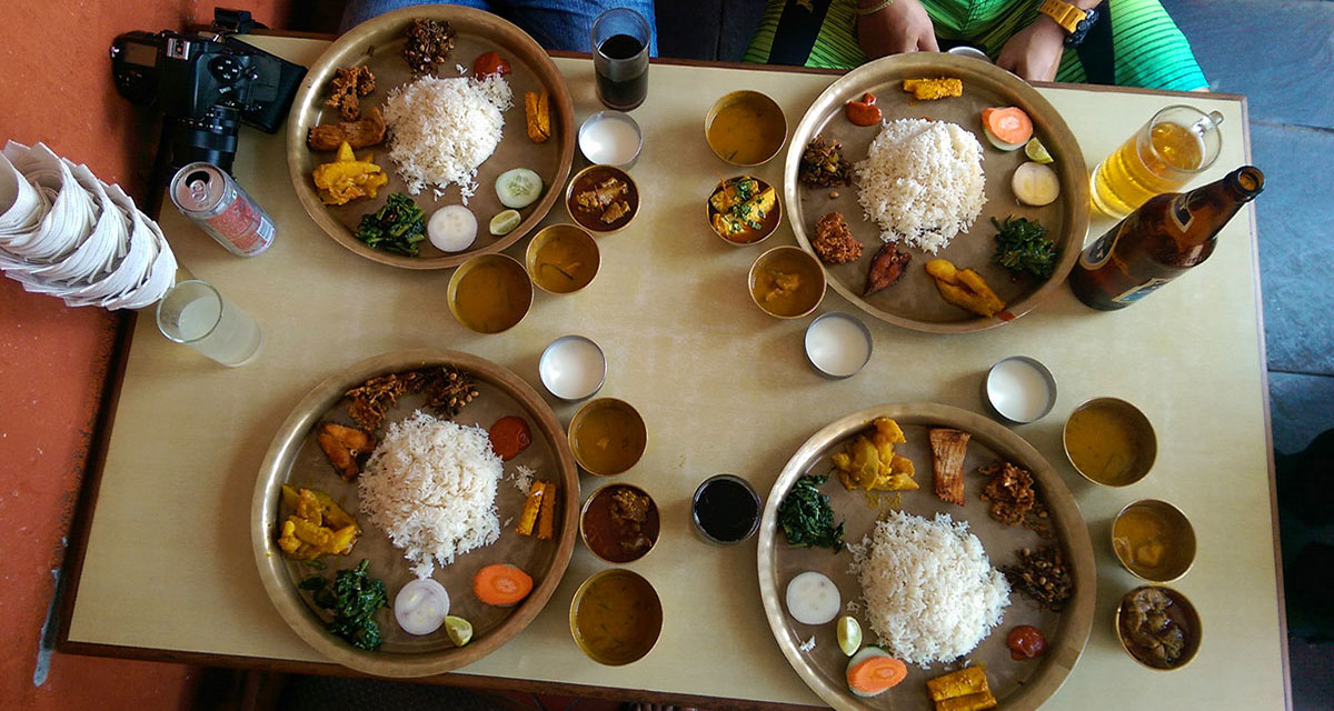 A typical Nepali lunch "Dhal Bhat" that we serve once in a while to give you the taste of Nepal.