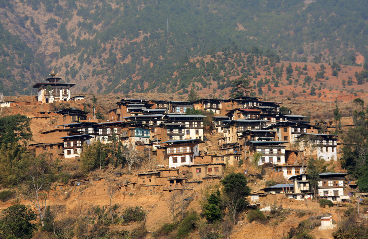 A beautiful Bhutanese village on the way to Punakha.