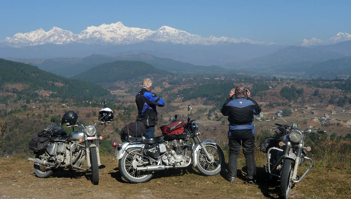 Riders enjoying the mountan views near Bandipur on the way to Pokhara.