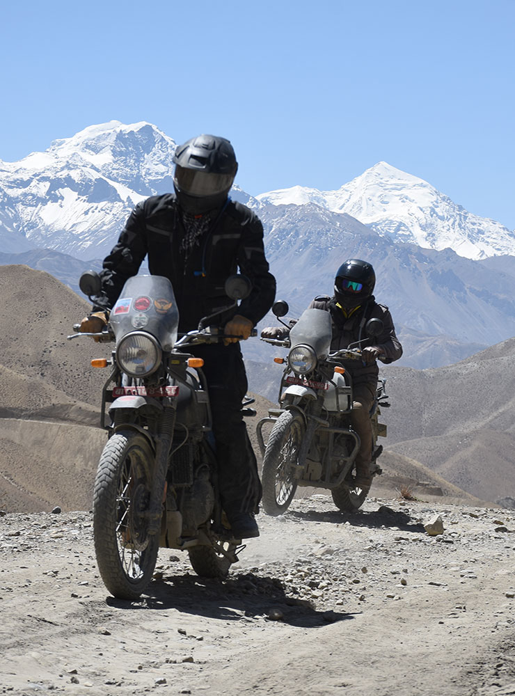 Bikers on the way to Ghar Monastery Upper Mustang with Wild Tracks Nepal motorbike tours