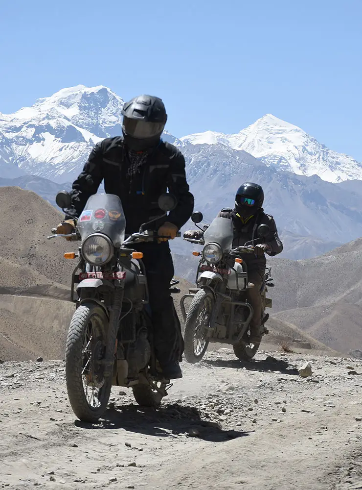 Bikers on the way to Ghar Monastery Upper Mustang with Wild Tracks Nepal motorbike tours